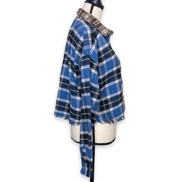 Just Polly Womens Juniors Plaid Cropped Flannel Button Shirt Size Large NEW - Picture 4 of 6